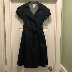 Dark Blue Denim-like Double Breasted Shirt Dress